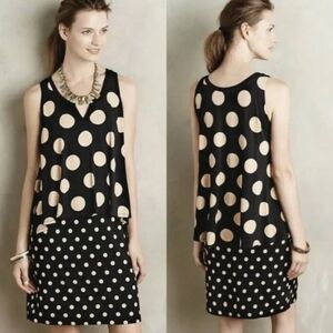 NEW Anthrpologie Maeve Black Dress with Cream Polka Dots Size Small